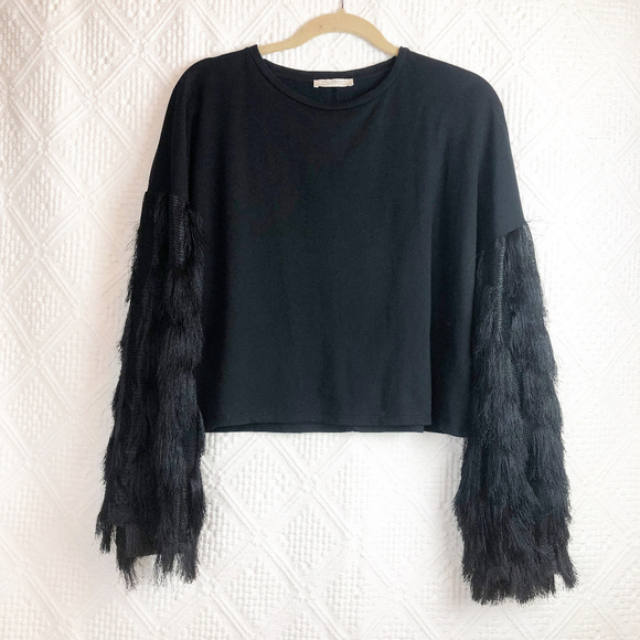 Zara Tops - ZARA - Bell Sleeve with Tassel Black Top - S